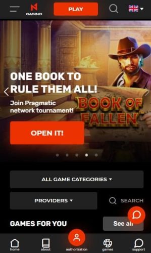 N1Bet Casino app main page